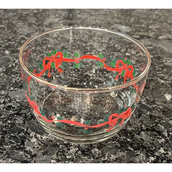 Libbey Holly & Red Ribbon Small 4 1/4” Fruit Dessert Bowl (LSR40) - Picture 2 of 4